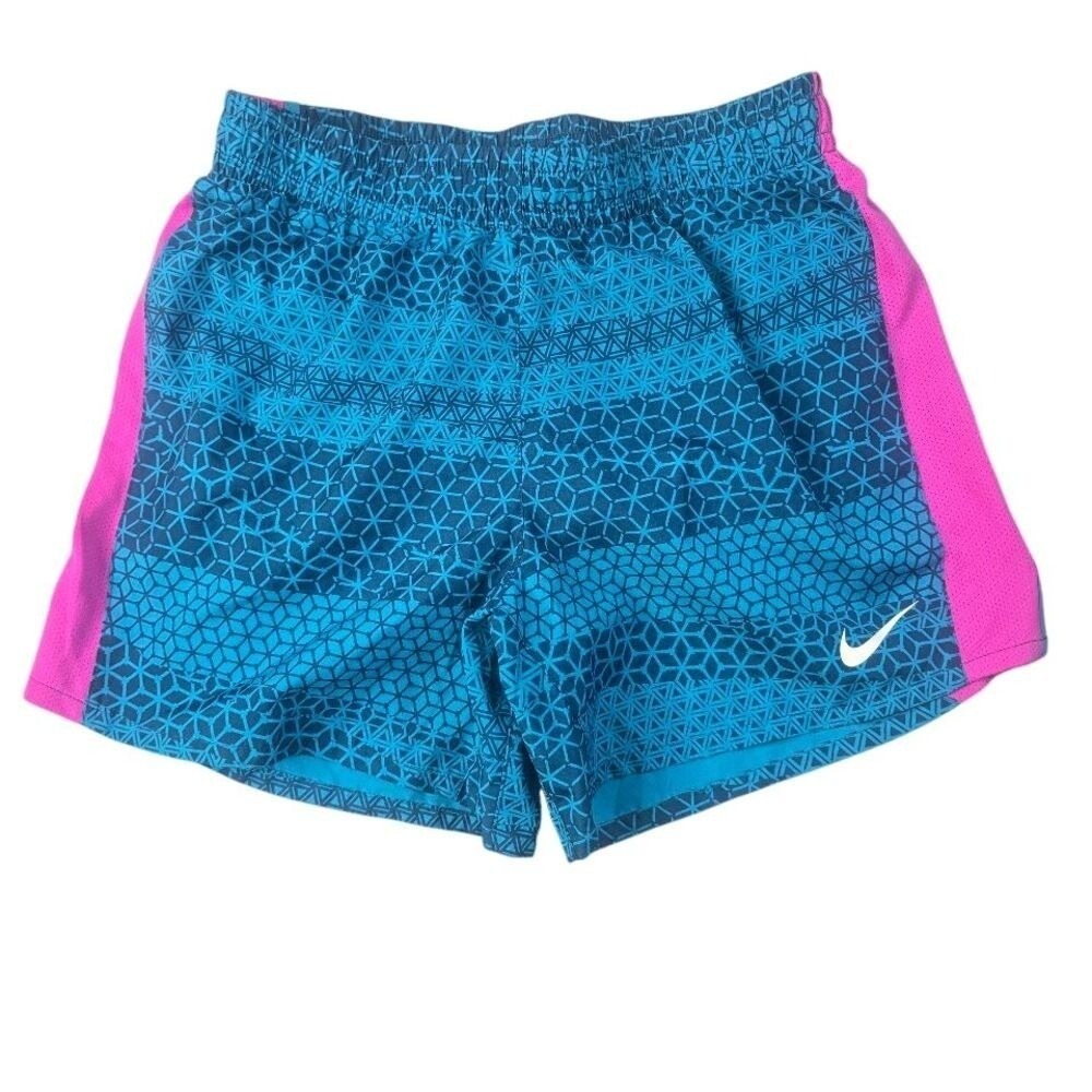Nike Dri-FIT Geometric Running Shorts Blue Pink Girls‎ XL Lined Athletic Sporty